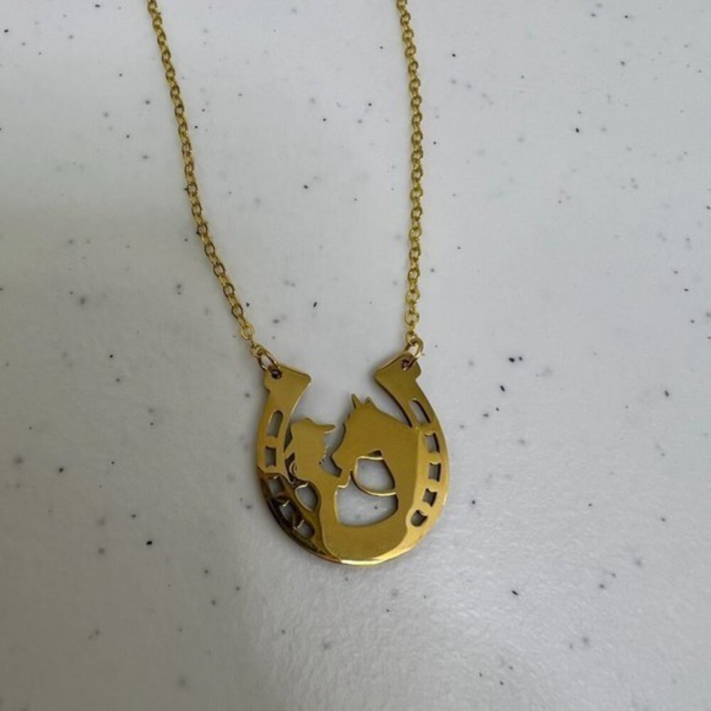 Horseshoe Necklace‎ Gold Tone Cowgirl Chain Shiny Lucky Horse